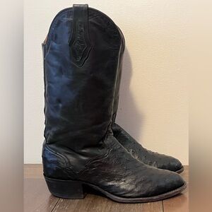 El Dorado Exotic Ostrich Black Leather Western Cowboy Boots Mens size 8 EE